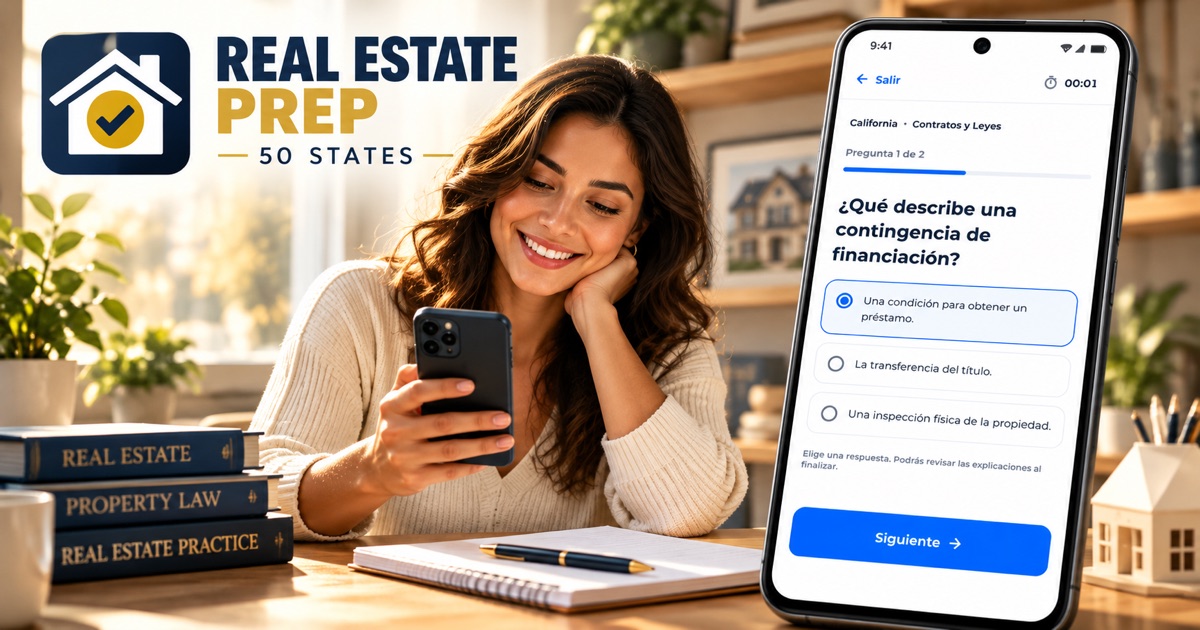 Prep Inmobiliario: 50 Estados — Tu próxima sesión te acerca a estar preparado.
